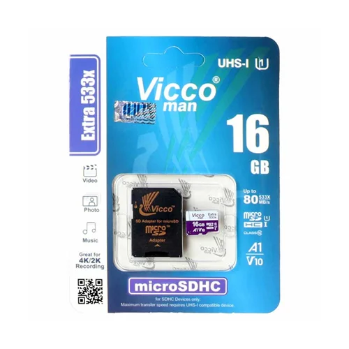 کارت حافظه میکرو 16 گیگ ویکومن Vicco Man Extra 533X U1 80MB/s با خشاب
